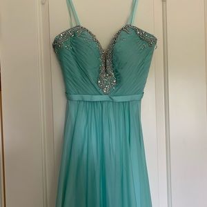 Sky Blue La Femme Prom Dress with Beading